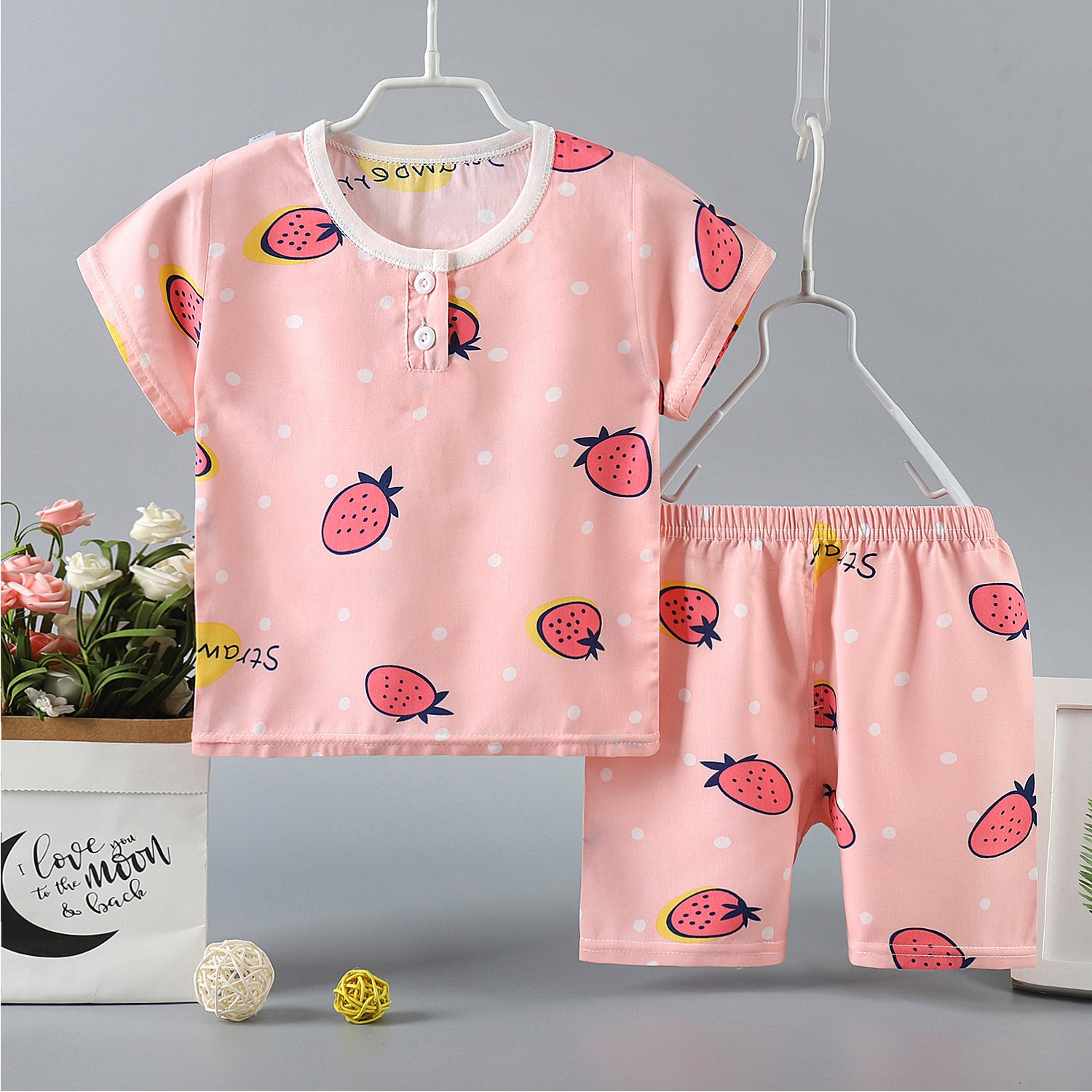 lụa Orbao trẻ em vest cô gái mùa hè mỏng bé bông lụa pajama trẻ em không tay quần áo nhà ngắn.