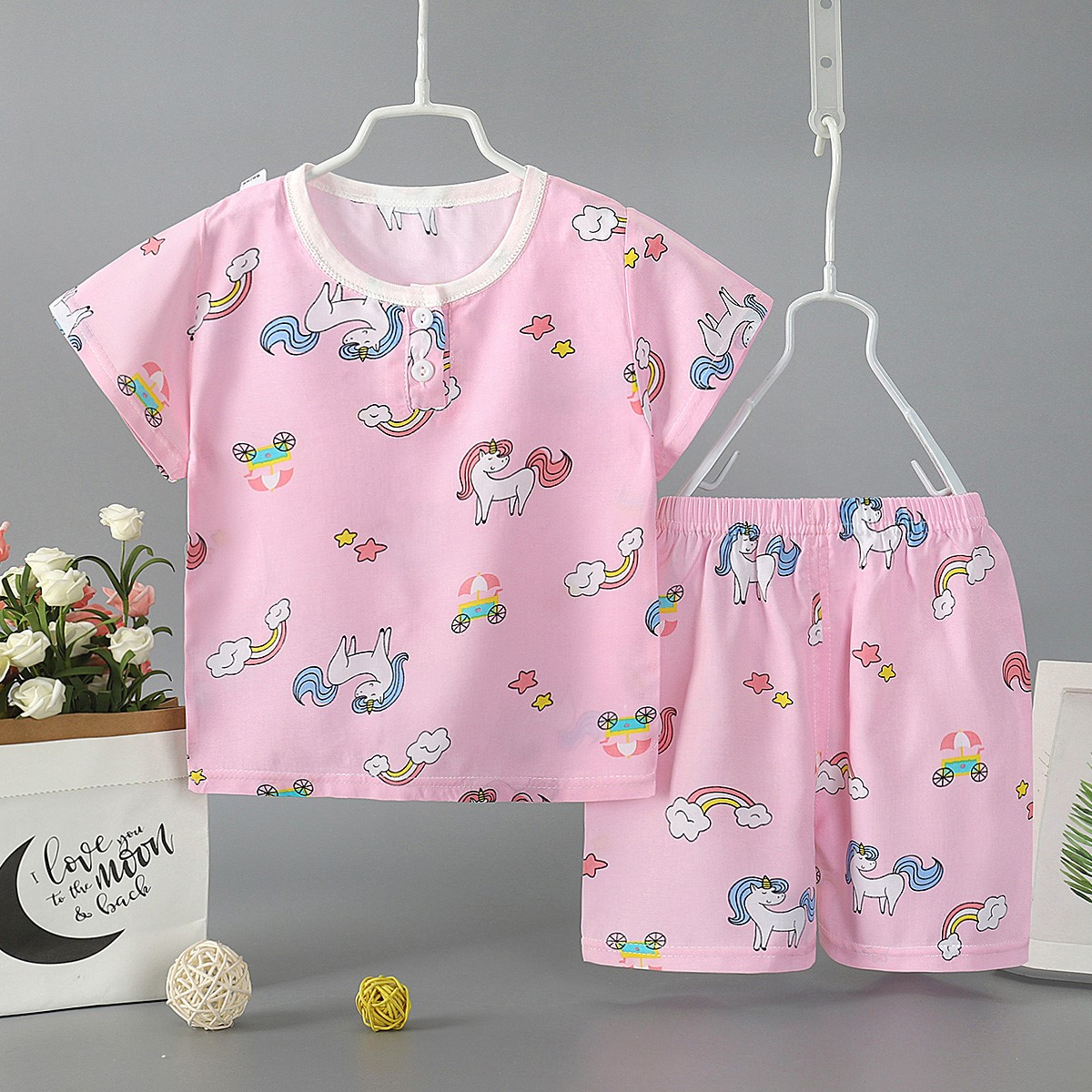 lụa Orbao trẻ em vest cô gái mùa hè mỏng bé bông lụa pajama trẻ em không tay quần áo nhà ngắn.