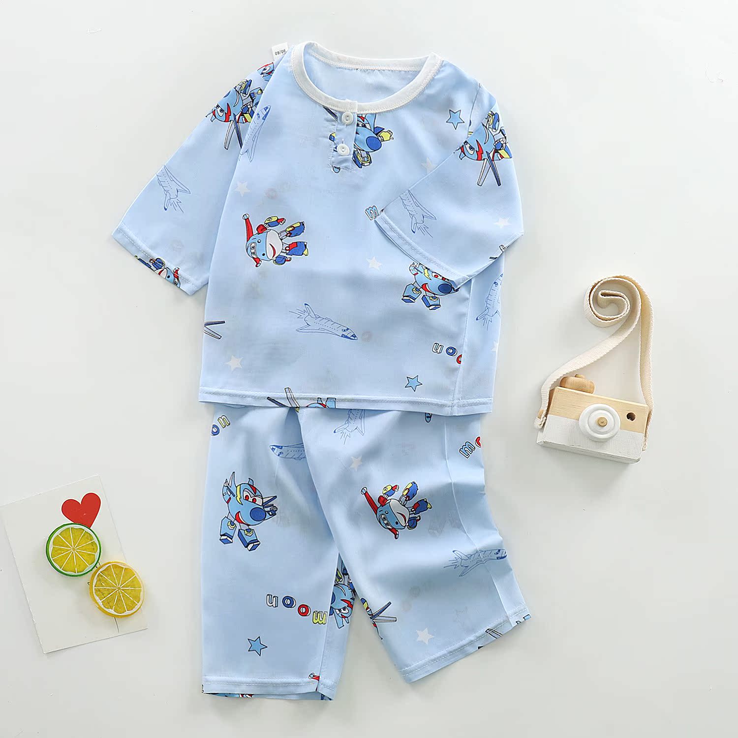 lụa Orbao trẻ em vest cô gái mùa hè mỏng bé bông lụa pajama trẻ em không tay quần áo nhà ngắn.