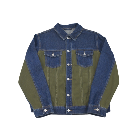 
American retro spliced denim jacket men's trendy brand loose casual versatile couple jacket top
