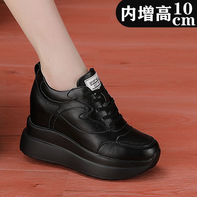 New Style Women's White Sneakers, Genuine Leather, Lightweight, Thick-Soled Platform, Wedge Heel, Height-Increasing, 10cm Lace-Up Casual Shoes New Style Women's White Sneakers, Genuine Leather, Lightweight, Thick-Soled Platform, Wedge Heel, Height-Increasing, 10cm Lace-Up Casual Shoes
