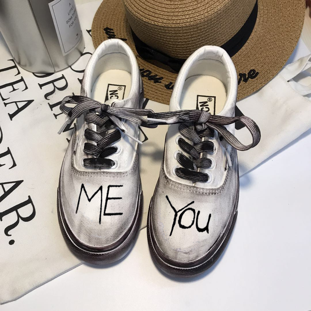 South Korean ulzzangGD Tongan hand-painted canvas male and female original students flat bottom dirty shoes for old graffiti small white shoes
