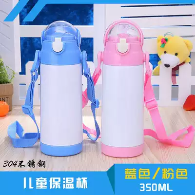 Thermal transfer children's thermos cup with straw Stainless steel personalized custom children's thermos cup with rope bottle anti-drop water cup