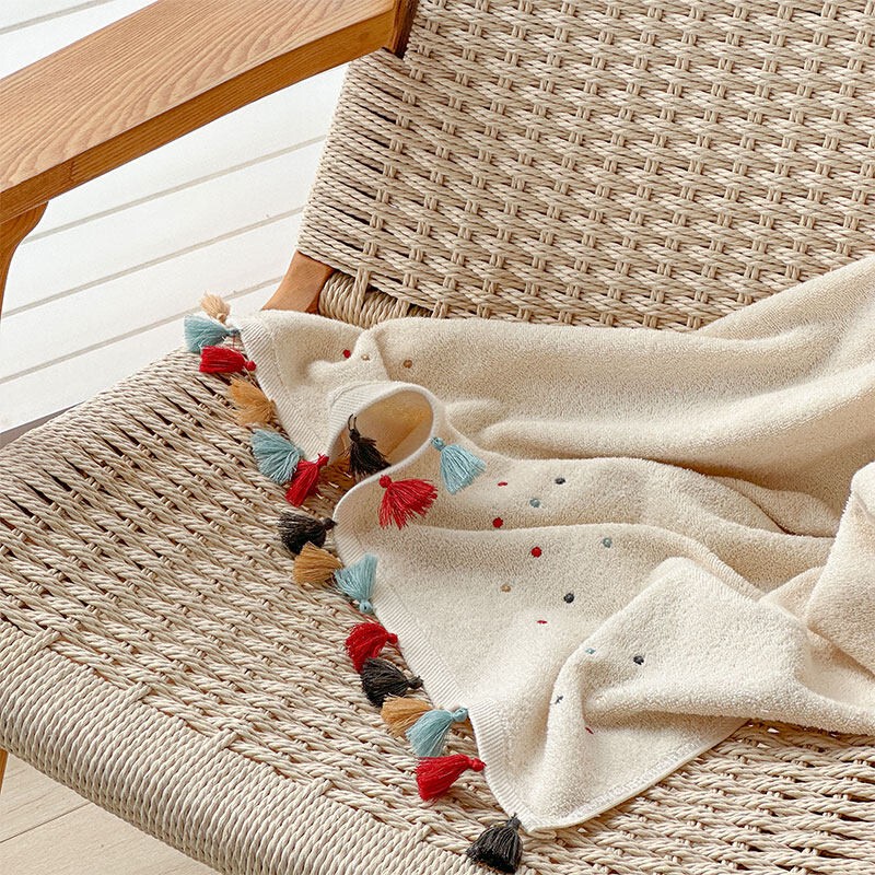Z Brand Original Home-Style Tassel All-Cotton Bath Towel, Extra Large, Highly Absorbent, Trendy Brand, Soft and Cute Pure Cotton Towel