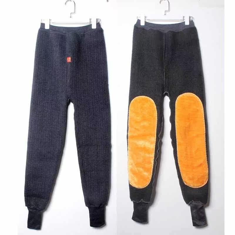 Autumn and winter men's plus velvet thick warm pants plus fertilizer plus waist and knee pads for middle-aged and elderly high-waisted bottoming cotton pants