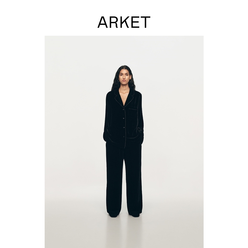 ARKET women's dress long sleeve velvet pyjamas home clothes black 2023 autumn winter new 1189683001-Taobao