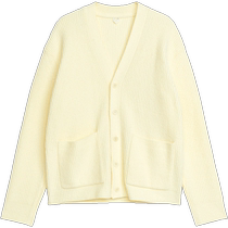 ARKET Mens Cotton V-neck Long Sleeve Ribbed Knit Cardigan Light Yellow 2024 Autumn New Style 1142137005