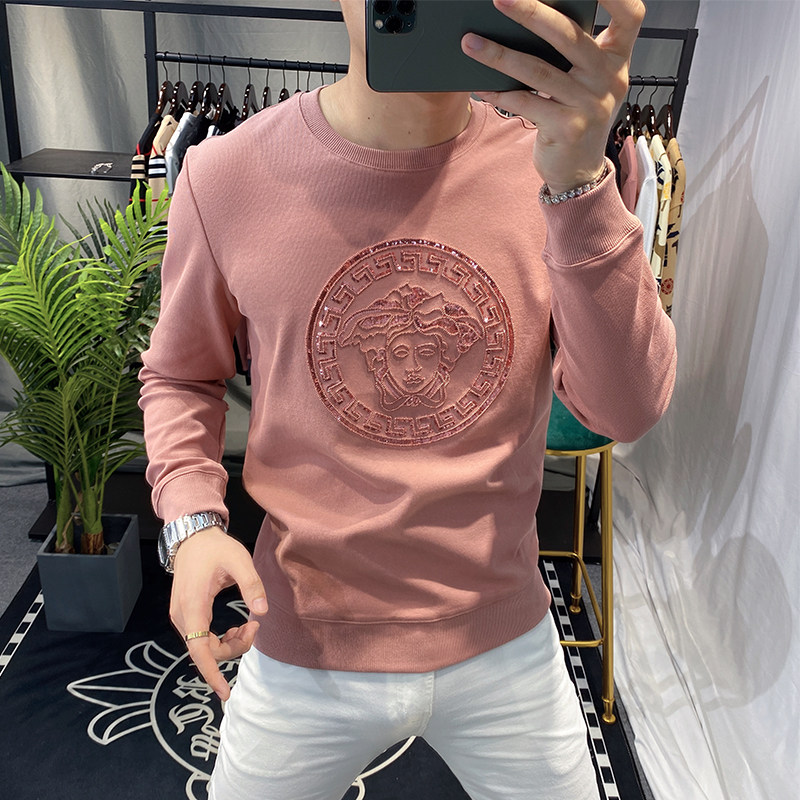 European station high-end sweater men's spring and autumn 2022 new round neck tide brand European men's long-sleeved embroidery sequin trend