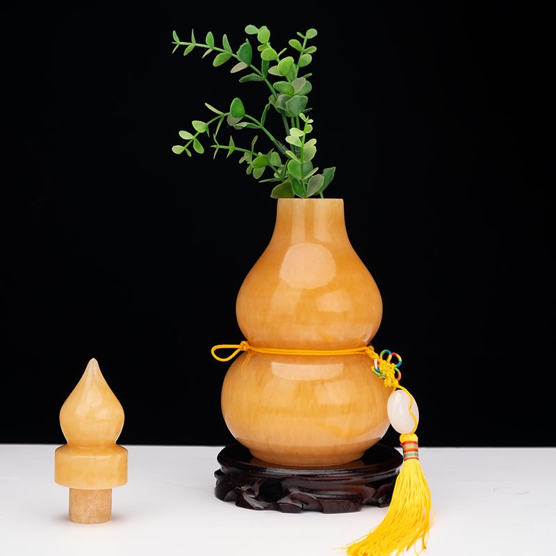Natural jade opening gourd ornaments hollow Fulu living room home decoration office business housewarming opening ceremony
