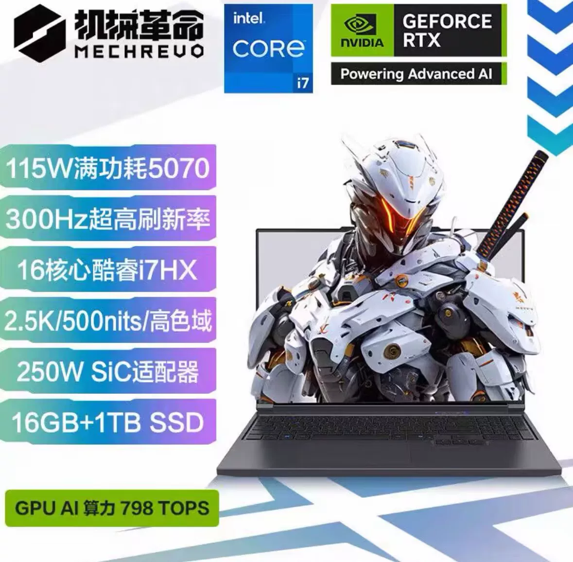 Ноутбук Mechrevo 70 (RTX 5060) — 2.5K 180 Гц, 1 ТБ SSD, конфигурируемая 16/32 ГБ ОЗУ