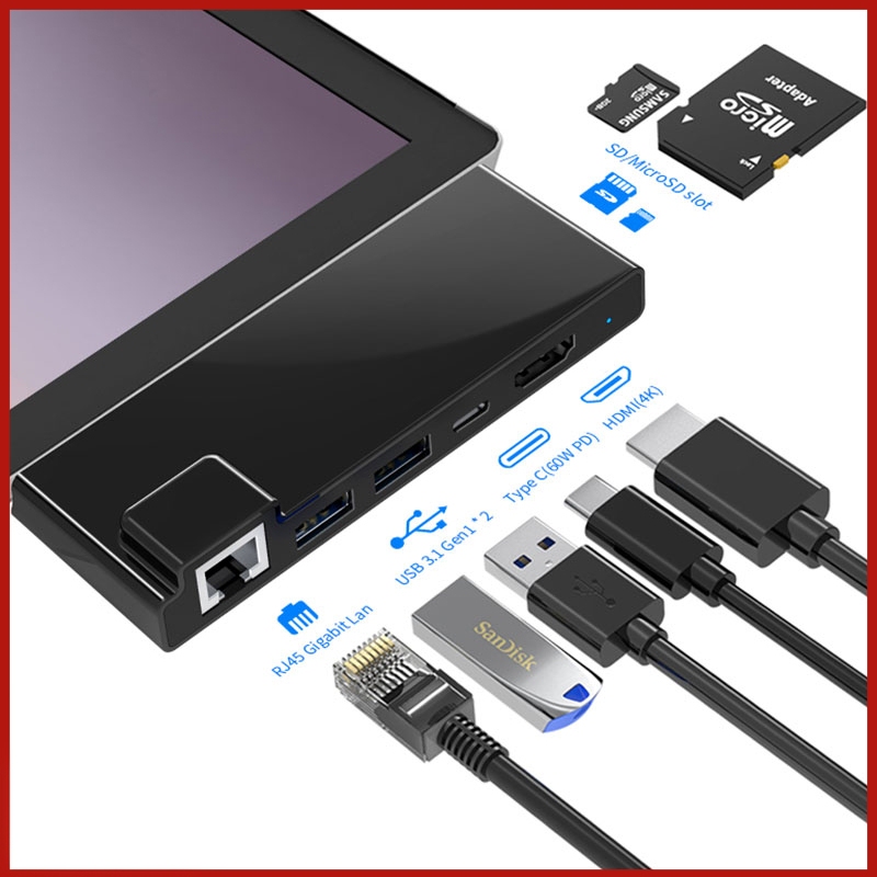 Suitable for Microsoft Surface Pro 7 Docking Station Laptop 3 Go 2 Notebook Expansion Type-C Tablet Network Port