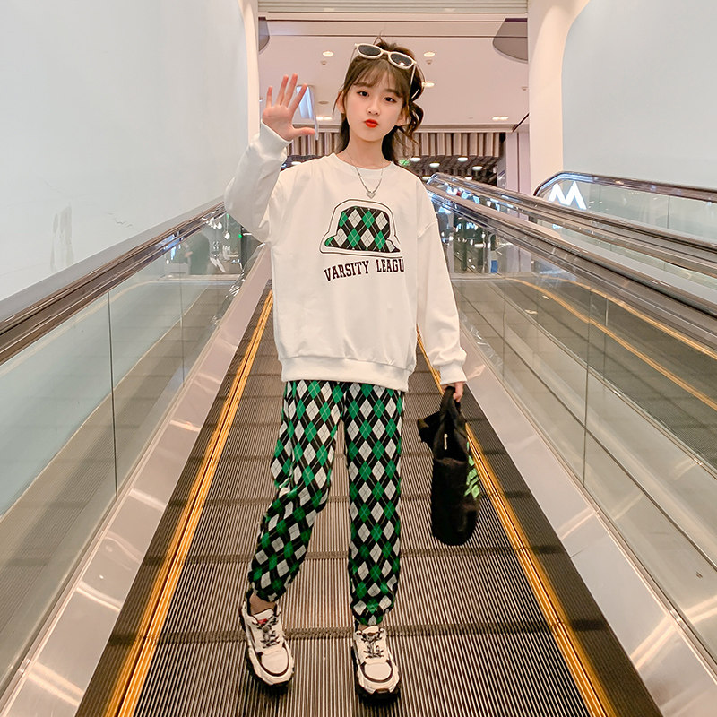 Girl Suit Spring Dress 2022 New Tidal Wave Gends Girl Wei Clothing Han Edition Children Leisure Sports Two Suits Nets Red