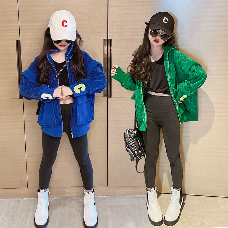 Girl Jacket Spring Dress 2022 New Internet Red Ocean Sends Children Klein Blue Girl Han Version Children Trendy Blouse