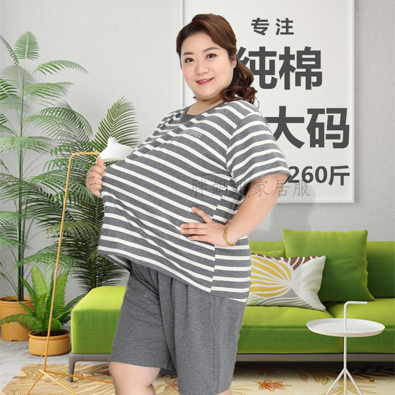Plus Size Cotton Short-Sleeved Shorts Pajamas for Fat Women, Middle-Aged and Elderly Women, Summer Thin Pure Cotton Home Wear Set Plus Size Cotton Short-Sleeved Shorts Pajamas for Fat Women, Middle-Aged and Elderly Women, Summer Thin Pure Cotton Home Wear Set