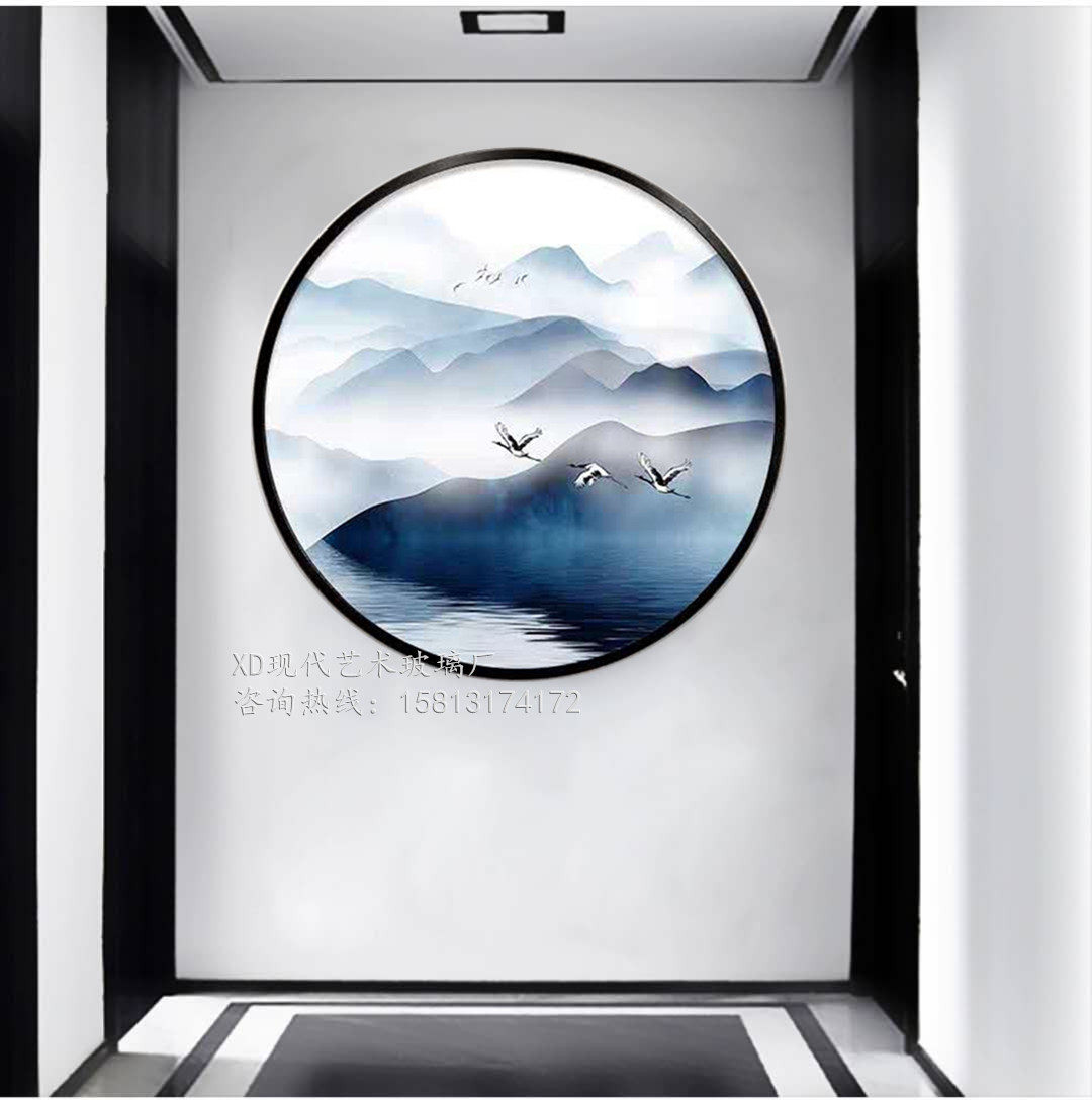 New Chinese 3D Living room Decorative Painting Background Wall Brief modern Tea Room Hanging Painting Book House Landscape Round Art Glass