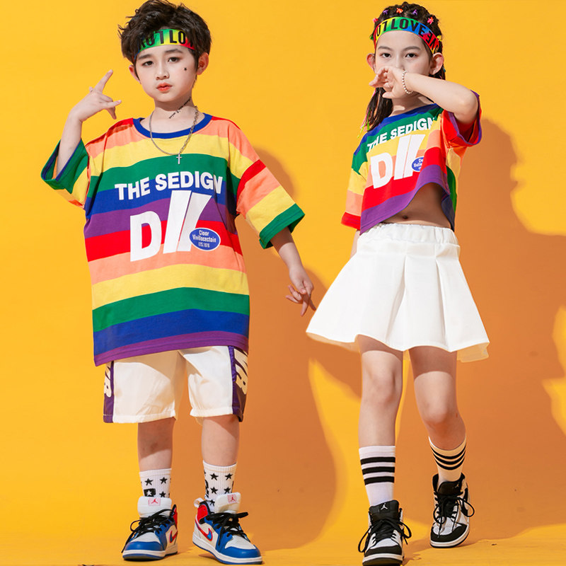 Children's cheerleading performance clothing primary school students striped tide summer suit big class kindergarten graduation photo costumes