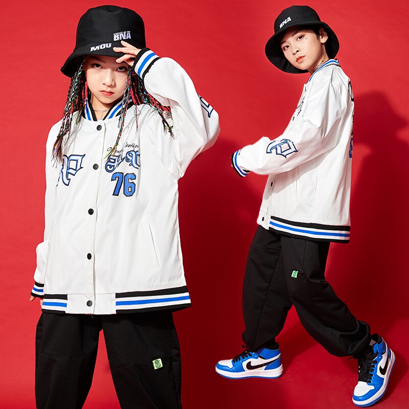 2021 new children's hip-hop performance clothing in the big children's baseball uniform boys hip-hop suit girls jacket tide brand