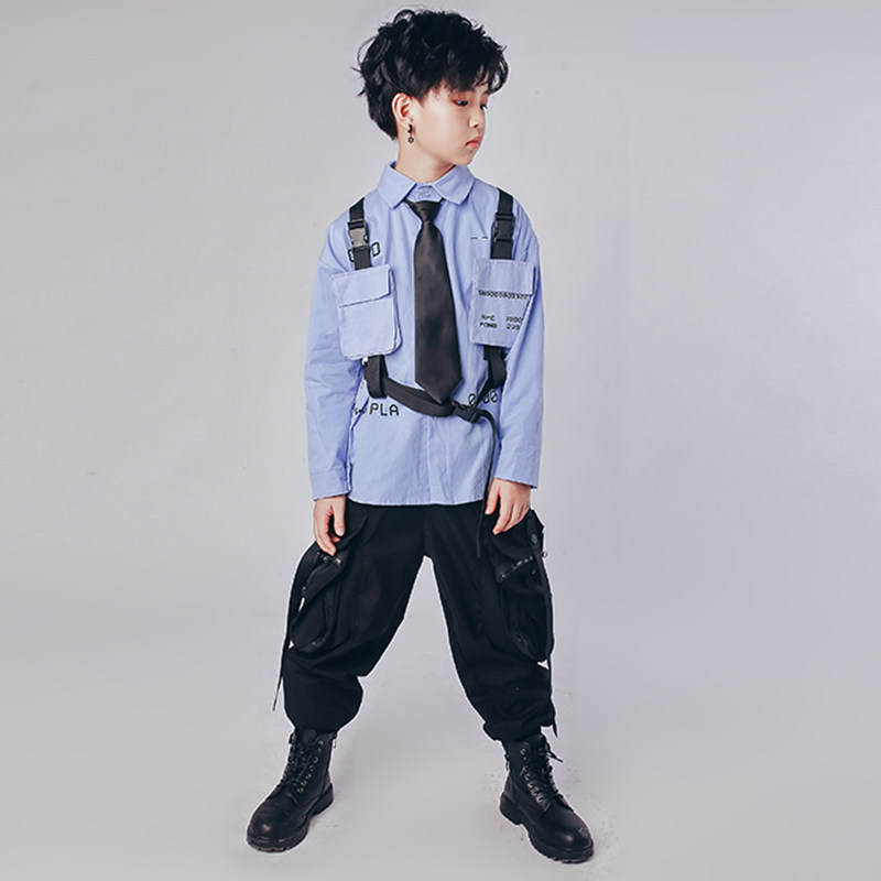 Hip-hop children's tide clothes boys hip-hop dance clothes suit drum cool handsome shirt girls jazz show clothes