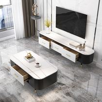  Light luxury rock panel TV cabinet Coffee table combination set Modern simple small apartment living room drawer TV floor cabinet