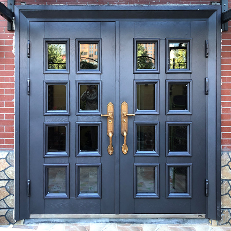 Zinc alloy villa door double door home country glass rural entry door stainless steel copper door entry door