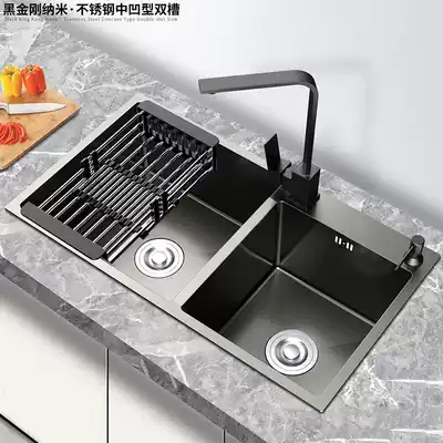 Black nano sink double sink kitchen wash basin 304 stainless steel handmade household table up and down sink set