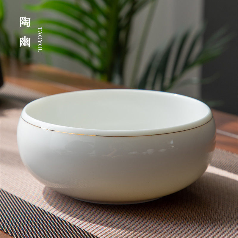 Tea washing large household pen washing suet jade white ceramic tea set accessories washing cup bowl sea tea ceremony zero matching water bowl washing