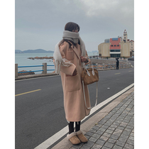 White water womens padded thickened wool blazer Womens spring and autumn new Korean version of knee-length coat