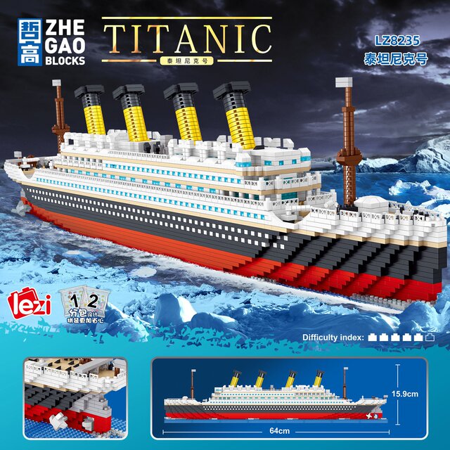 Lz8235 High-End Titanic Building Blocks Large Ship Educational Toy Construction Children's Gift