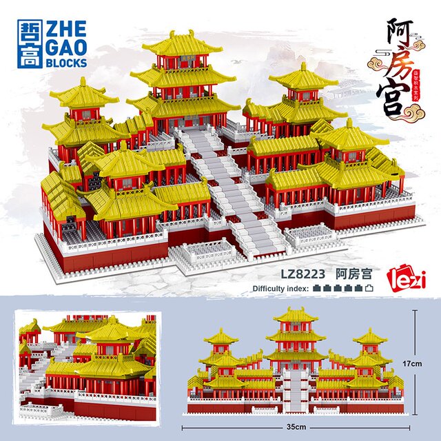 Zhegao Lz8223 a Fang Palace Building Blocks for Boys and Girls, High-Quality and Elegant Assembly Toys, Chinese-Style Ancient Architecture