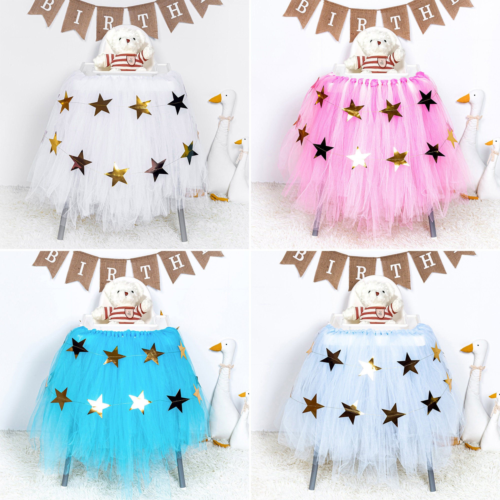 Baby dining chair yarn skirt decoration 1st birthday arrangement girl catch Zhou boy baby tutu yarn dining table and chair skirt yarn