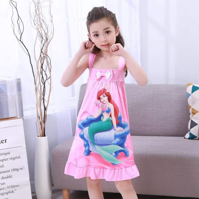 Childrens đồ ngủ ngủ mùa hè váy sling bông lụa mỏng lụa đáng yêu công chúa băng giá trong cô gái bông cô gái trẻ lớn.