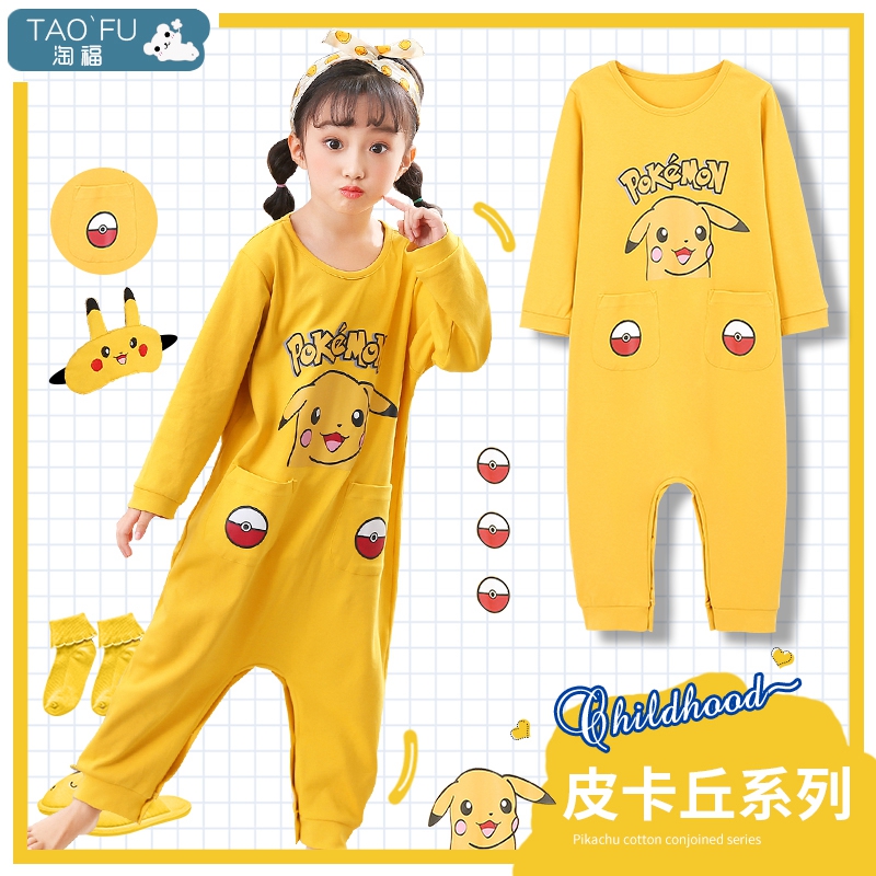 Xuân Thu trẻ em jumpsuits bông dài sleeveth cậu bé chống đá cartoon cô gái mùa hè quần áo nhà mỏng.