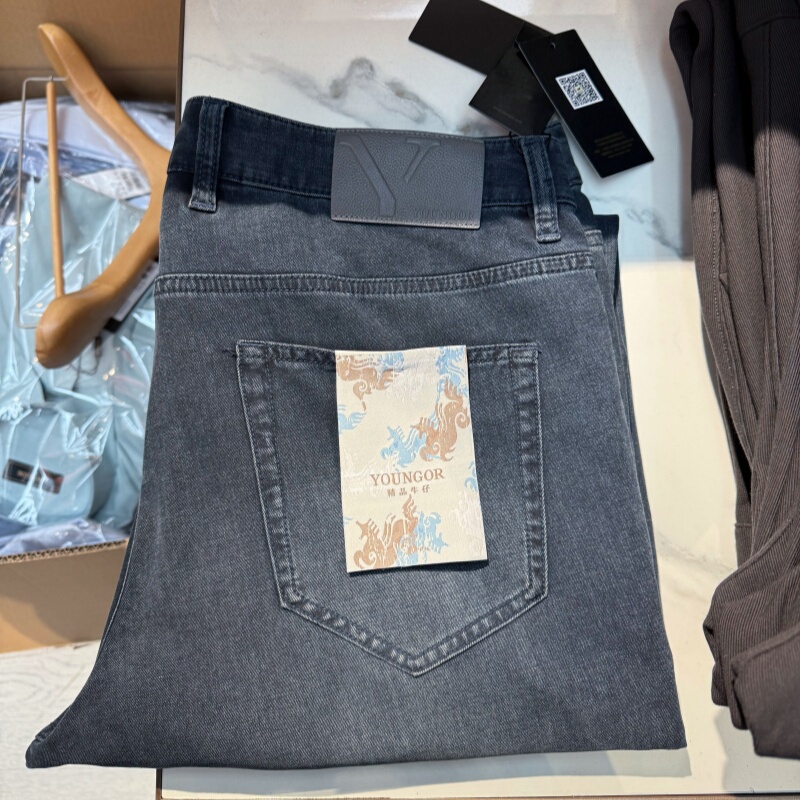 Youngor Cotton-Silk Blend Summer Thin Slightly Stretchy Standard Fit Jeans Yycxz330557Fwa