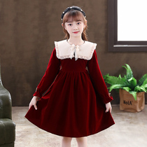 Girls Spring dress 2023 new foreign-faced little girl skirt red Spring Autumn children long-sleeved princess skirt