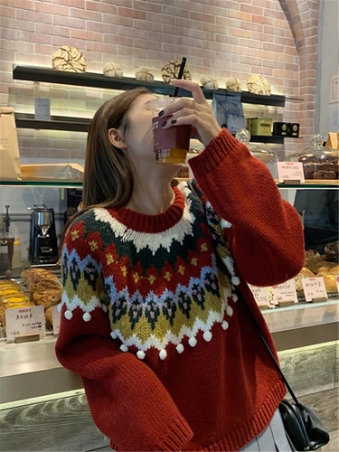 Осенний ретро трикотажный свитер, коллекция 2021, в корейском стиле, увеличенная толщина, оверсайз