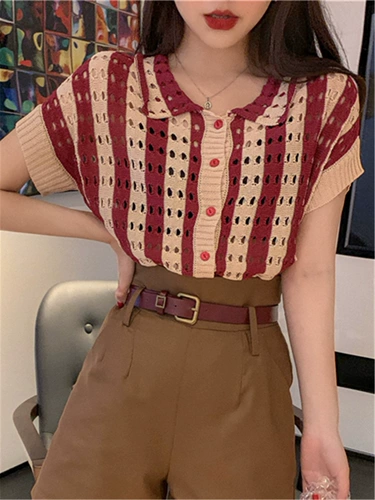 Tide, летний шелковый трикотажный кардиган, футболка polo, коллекция 2022, в западном стиле, французский стиль