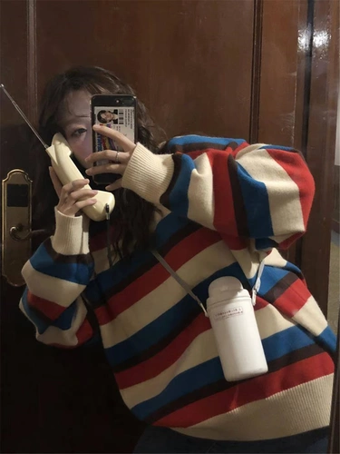 Радужный демисезонный трикотажный свитер, оверсайз, коллекция 2021