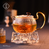 Light and luxury teapot suit afternoon tea glass tea set candle heated fruit teapot female British tea cup suit