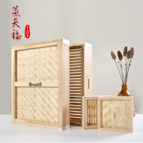 Square small steamed steamed buns steamed buns bamboo wooden steamer square kitchen household hotel supplies steaming drawer deepened