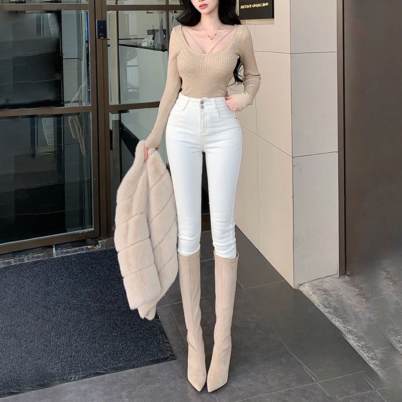 Korean-Style Slim High-Waisted Skinny Jeans for Women, 2026 Summer New Simple Slim-Fit Straight-Leg Pants