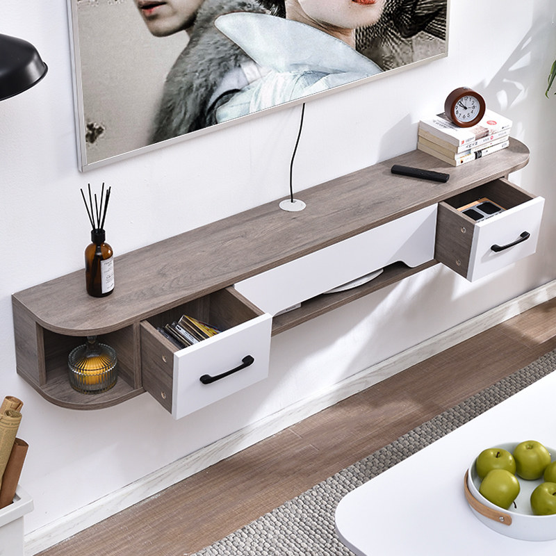 Solid wood narrow TV cabinet wall-mounted minimalist modern hanging wall bedroom small family type suspended case shelf hanger
