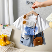 Girls summer suit 2021 New Baby baby Summer foreign style Korean short sleeve T-shirt shorts two-piece set
