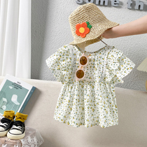 Girls coat short sleeve summer 2021 new small children Korean version flower shirt baby Foreign style summer doll shirt