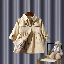 Girls windbreaker coat spring and autumn 2021 new long Korean version of small children Foreign style British style female baby autumn clothes