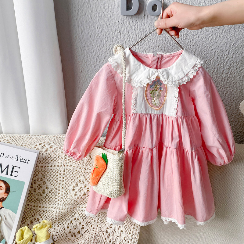 Girls spring dress 2021 new children's foreign school long-sleeved cotton dress female baby spring and autumn princess skirt