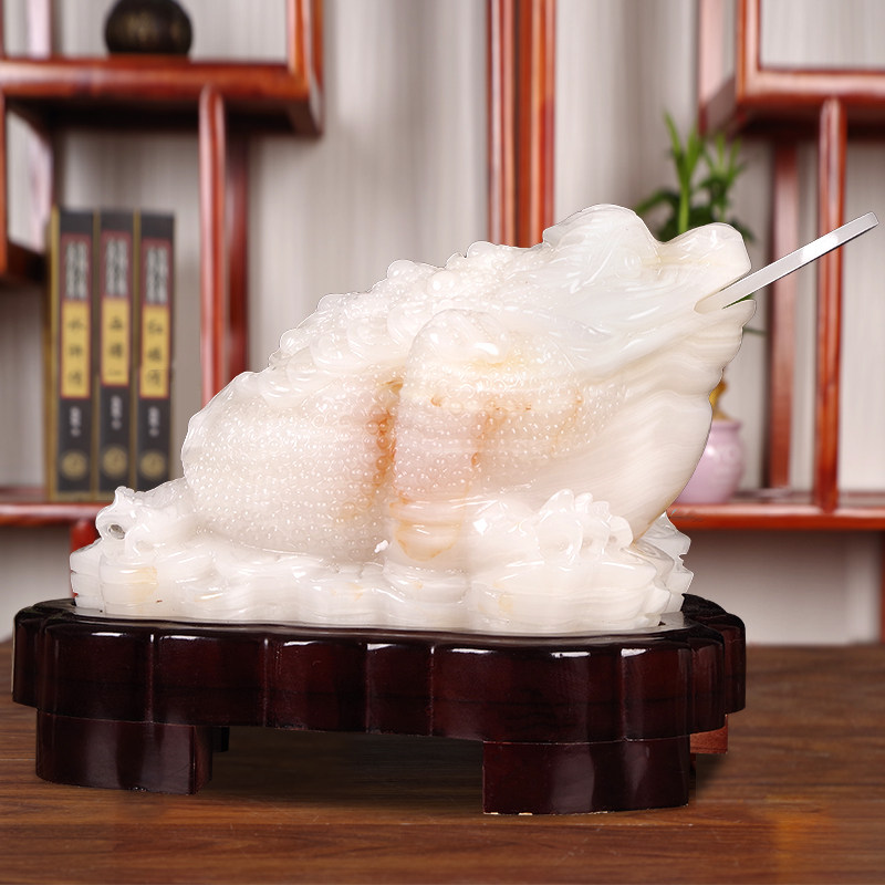 Natural jade fortune golden toad ornaments white jade toad living room office shop opening gift cash register counter furnishings