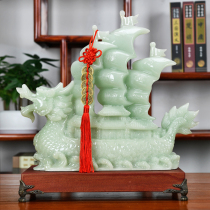 Smooth sailing dragon boat ornaments Jade large opening housewarming business gifts Office wine cabinet Entrance decorations