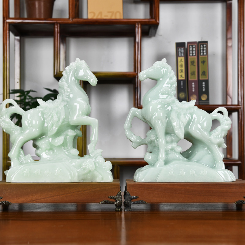 Horse ornaments large jade horse to Success Company office table decoration business opening gift gift