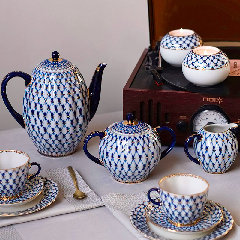 Russian Emperor Lomonosov Cobalt Blue Mesh Pattern Series Coffee Cup High-End Exquisite European-Style Ceramic Coffee Cup and Saucer Set Russian Emperor Lomonosov Cobalt Blue Mesh Pattern Series Coffee Cup High-End Exquisite European-Style Ceramic Coffee Cup and Saucer Set