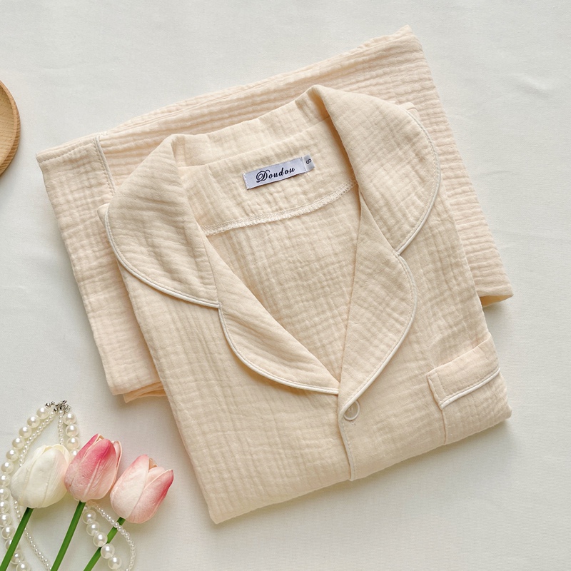Japanese-Style Simple Double-Layer Pure Cotton Pajamas for Spring and Summer, Soft and Skin-Friendly, Large Size Loose-Fitting Loungewear Set for Men and Women Couples Japanese-Style Simple Double-Layer Pure Cotton Pajamas for Spring and Summer, Soft and Skin-Friendly, Large Size Loose-Fitting Loungewear Set for Men and Women Couples
